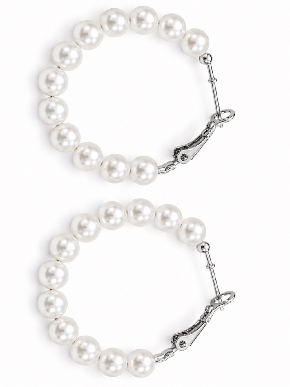 Silver-Tone Pearl Beaded Hoop Earrings